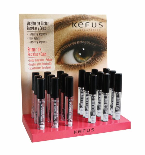 EXPOSITOR SERUM ACEITE DE RICINO PARA PESTAÑAS Y CEJAS KEFUS